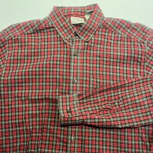 Vintage LL Bean Flannel Shirt Mens Large‎ TALL LT Plaid Casual Green Black Red